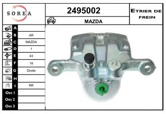 EAI 2495002 Тормозной суппорт для MAZDA CX-9 (Мазда Cx-9) EAI 2495002 Тормозной суппорт для MAZDA CX-9 (Мазда Cx-9)