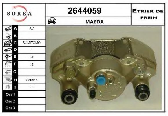 EAI 2644059 Тормозной суппорт для MAZDA 323 P V (Мазда 323 пв) EAI 2644059 Тормозной суппорт для MAZDA 323 P V (Мазда 323 пв)
