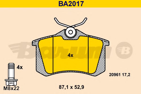 BARUM BA2017 Тормозные колодки для VOLKSWAGEN (Фольксваген) BARUM BA2017 Тормозные колодки для VOLKSWAGEN (Фольксваген)