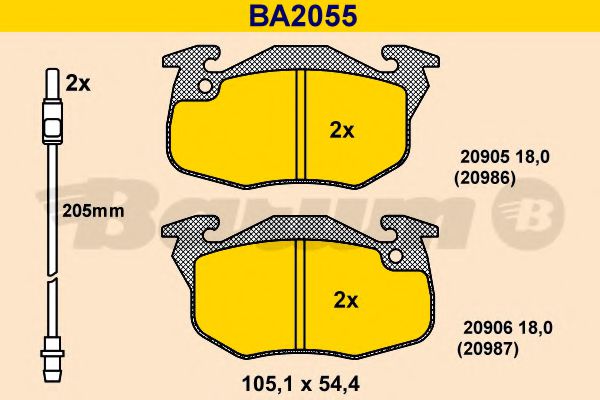 BARUM BA2055 Тормозные колодки для PEUGEOT 205 II (Пежо 205 2) BARUM BA2055 Тормозные колодки для PEUGEOT 205 II (Пежо 205 2)