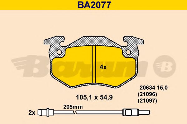 BARUM BA2077 Тормозные колодки для RENAULT SUPER 5 (Рено Супэр 5) BARUM BA2077 Тормозные колодки для RENAULT SUPER 5 (Рено Супэр 5)