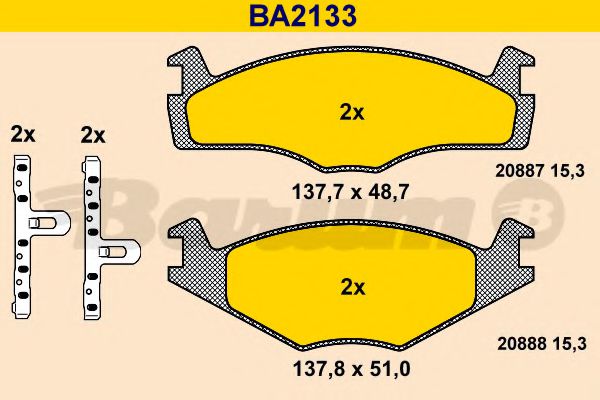 BARUM BA2133 Тормозные колодки для VOLKSWAGEN SCIROCCO (Фольксваген Сcироccо) BARUM BA2133 Тормозные колодки для VOLKSWAGEN SCIROCCO (Фольксваген Сcироccо)