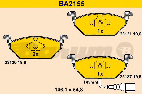 BARUM BA2155 Тормозные колодки для VOLKSWAGEN BORA / JETTA V (1K5), GOLF V Variant (1K5), JETTA V (1K5), VENTO V (1K5) 1.4 TSI BARUM BA2155 Тормозные колодки для VOLKSWAGEN BORA / JETTA V (1K5), GOLF V Variant (1K5), JETTA V (1K5), VENTO V (1K5) 1.4 TSI