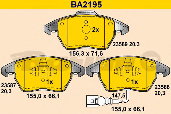 BARUM BA2195 Тормозные колодки для VOLKSWAGEN BORA / JETTA V (1K5), GOLF V Variant (1K5), JETTA V (1K5), VENTO V (1K5) 1.4 TSI BARUM BA2195 Тормозные колодки для VOLKSWAGEN BORA / JETTA V (1K5), GOLF V Variant (1K5), JETTA V (1K5), VENTO V (1K5) 1.4 TSI