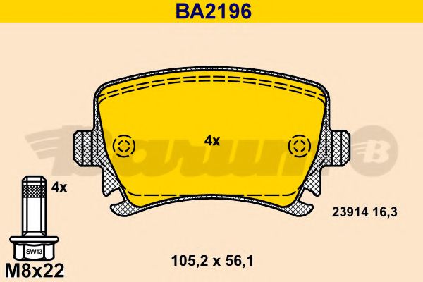 BARUM BA2196 Тормозные колодки для AUDI TT (Ауди Тт) BARUM BA2196 Тормозные колодки для AUDI TT (Ауди Тт)