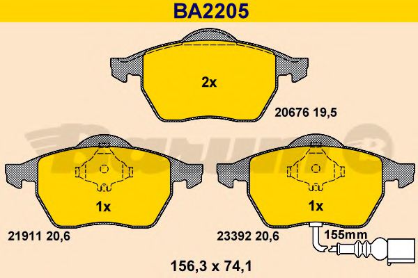 BARUM BA2205 Тормозные колодки для VOLKSWAGEN (Фольксваген) BARUM BA2205 Тормозные колодки для VOLKSWAGEN (Фольксваген)