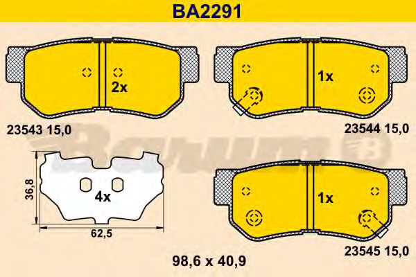 BARUM BA2291 Тормозные колодки для HYUNDAI GRANDEUR (Хендай Грандэур) BARUM BA2291 Тормозные колодки для HYUNDAI GRANDEUR (Хендай Грандэур)