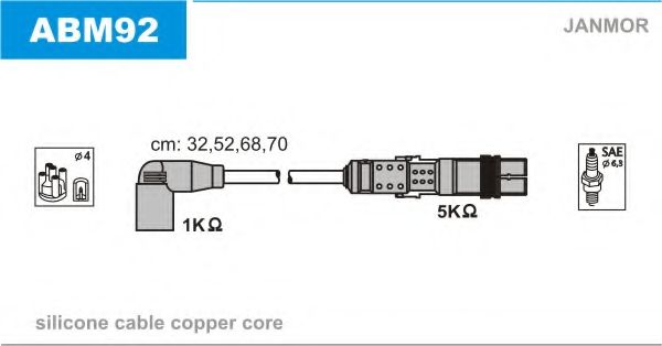 JANMOR ABM92 Комплект проводов зажигания для VOLKSWAGEN T5 (Фольксваген Т5) JANMOR ABM92 Комплект проводов зажигания для VOLKSWAGEN T5 (Фольксваген Т5)