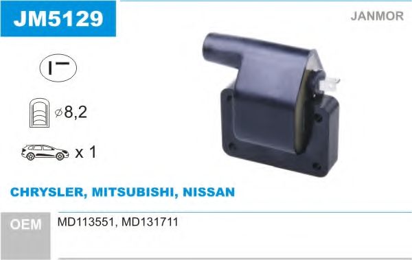 JANMOR JM5129 Катушка зажигания для MITSUBISHI PAJERO/SHOGUN (Митсубиши/митсубиси Пажэро/шогун) JANMOR JM5129 Катушка зажигания для MITSUBISHI PAJERO/SHOGUN (Митсубиши/митсубиси Пажэро/шогун)
