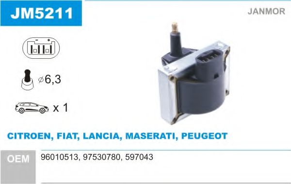 JANMOR JM5211 Катушка зажигания для PEUGEOT 205 II (Пежо 205 2) JANMOR JM5211 Катушка зажигания для PEUGEOT 205 II (Пежо 205 2)
