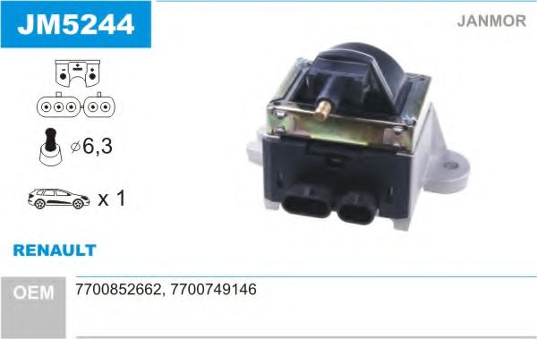 JANMOR JM5244 Катушка зажигания для RENAULT LUTECIA I (Рено Лутэcиа и) JANMOR JM5244 Катушка зажигания для RENAULT LUTECIA I (Рено Лутэcиа и)