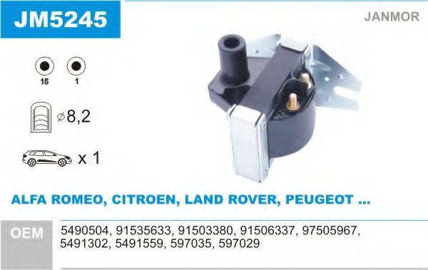 JANMOR JM5245 Катушка зажигания для PEUGEOT 205 II (Пежо 205 2) JANMOR JM5245 Катушка зажигания для PEUGEOT 205 II (Пежо 205 2)