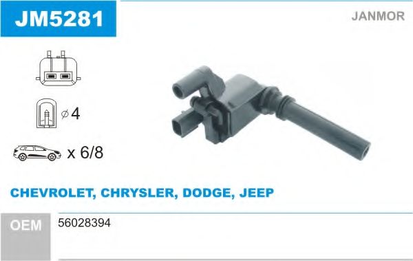 JANMOR JM5281 Катушка зажигания для DODGE (Додж) JANMOR JM5281 Катушка зажигания для DODGE (Додж)