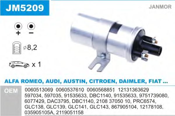 JANMOR JM5209 Катушка зажигания для ROVER 400 (Ровер 400) JANMOR JM5209 Катушка зажигания для ROVER 400 (Ровер 400)