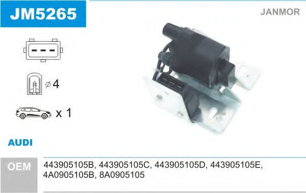 JANMOR JM5265 Катушка зажигания для AUDI 90 (Ауди 90) JANMOR JM5265 Катушка зажигания для AUDI 90 (Ауди 90)