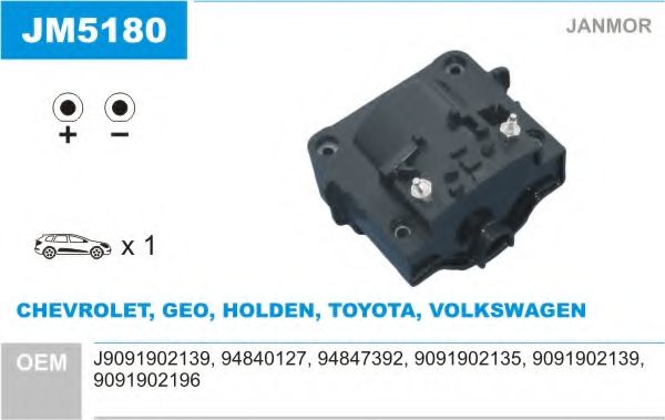 JANMOR JM5180 Катушка зажигания для VOLKSWAGEN TARO (Фольксваген Таро)