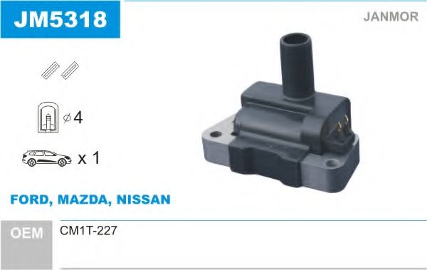 JANMOR JM5318 Катушка зажигания для NISSAN MISTRAL (Ниссан Мистрал)
