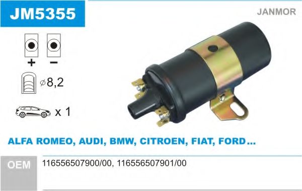 JANMOR JM5355 Катушка зажигания для AUDI 80 (Ауди 80) JANMOR JM5355 Катушка зажигания для AUDI 80 (Ауди 80)