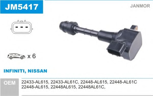 JANMOR JM5417 Катушка зажигания для NISSAN 350 Z (Ниссан 350 з)
