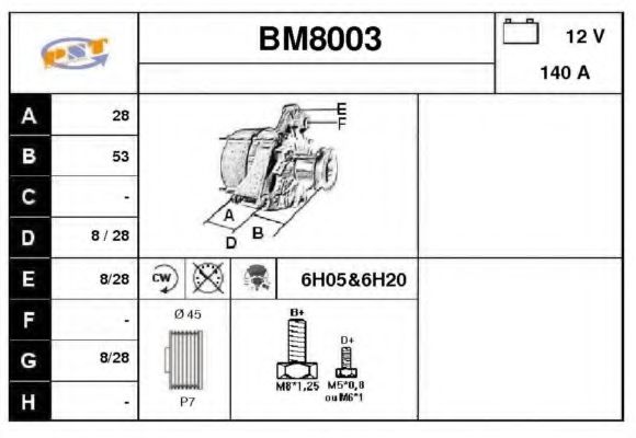 SNRA BM8003 Генератор для BMW 7 (Бмв 7) SNRA BM8003 Генератор для BMW 7 (Бмв 7)