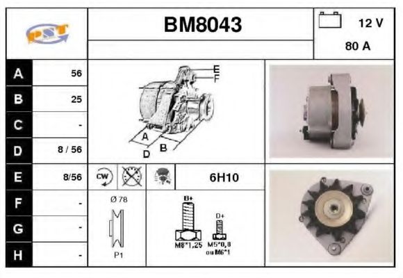 SNRA BM8043 Генератор для AUDI 80 (Ауди 80) SNRA BM8043 Генератор для AUDI 80 (Ауди 80)