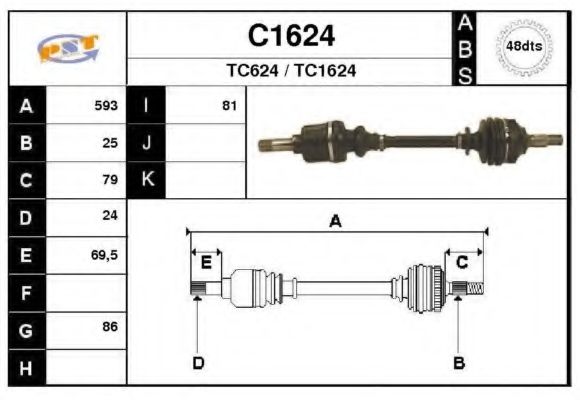 SNRA C1624 Приводной вал для PEUGEOT (Пежо) SNRA C1624 Приводной вал для PEUGEOT (Пежо)