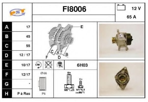 SNRA FI8006 Генератор для FIAT BRAVA (Фиат Брава) SNRA FI8006 Генератор для FIAT BRAVA (Фиат Брава)