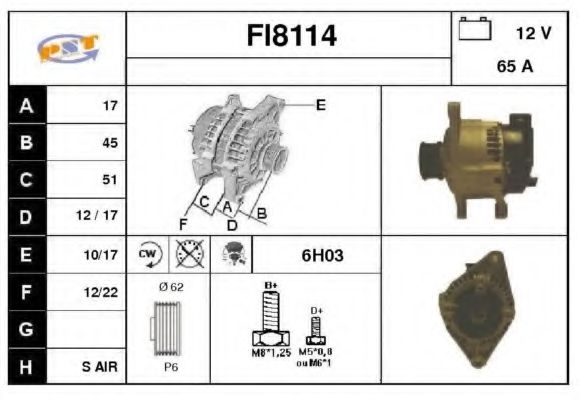 SNRA FI8114 Генератор для FIAT BRAVA (Фиат Брава) SNRA FI8114 Генератор для FIAT BRAVA (Фиат Брава)