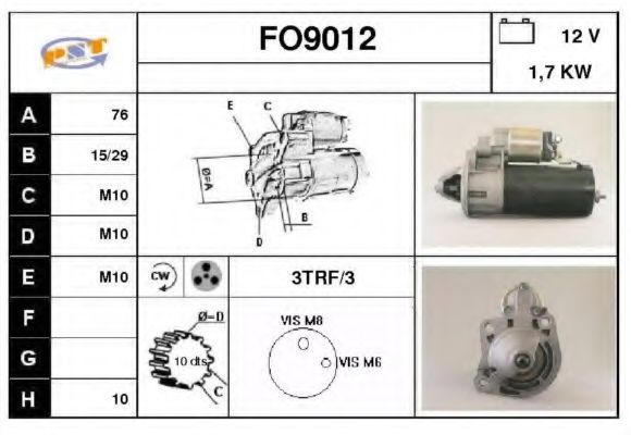 SNRA FO9012 Стартер для FORD FIESTA (Форд Фиэста) SNRA FO9012 Стартер для FORD FIESTA (Форд Фиэста)