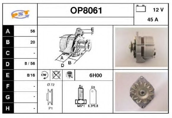 SNRA OP8061 Генератор для OPEL MANTA B CC (Опель Манта б cc) SNRA OP8061 Генератор для OPEL MANTA B CC (Опель Манта б cc)