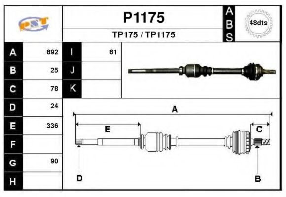 SNRA P1175 Приводной вал для PEUGEOT (Пежо) SNRA P1175 Приводной вал для PEUGEOT (Пежо)