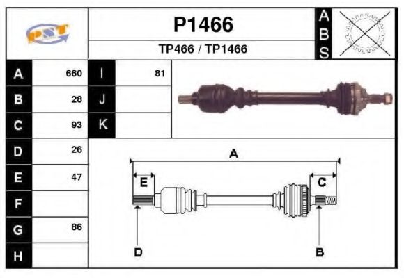 SNRA P1466 Приводной вал для PEUGEOT 407 (Пежо 407) SNRA P1466 Приводной вал для PEUGEOT 407 (Пежо 407)