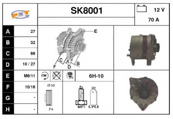 SNRA SK8001 Генератор для SKODA (Шкода) SNRA SK8001 Генератор для SKODA (Шкода)