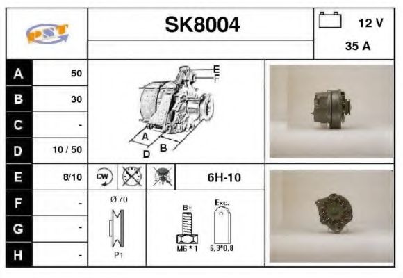 SNRA SK8004 Генератор для SKODA (Шкода) SNRA SK8004 Генератор для SKODA (Шкода)