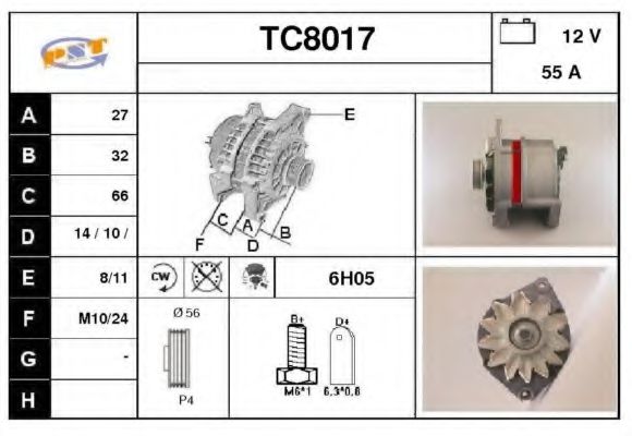 SNRA TC8017 Генератор для PEUGEOT 205 I (Пежо 205 и) SNRA TC8017 Генератор для PEUGEOT 205 I (Пежо 205 и)
