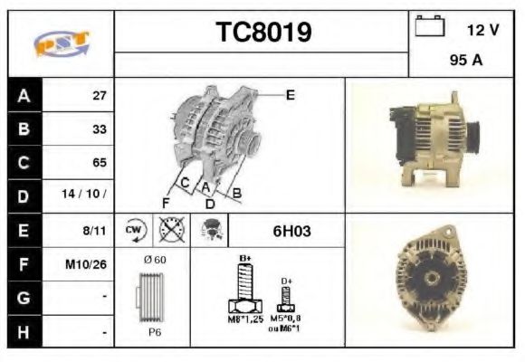 SNRA TC8019 Генератор для CITROËN DISPATCH (CитроËн Диспатч) SNRA TC8019 Генератор для CITROËN DISPATCH (CитроËн Диспатч)