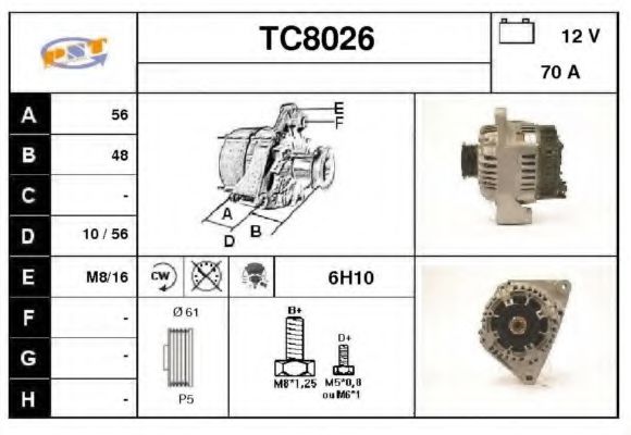 SNRA TC8026 Генератор для PEUGEOT 106 I (Пежо 106 и) SNRA TC8026 Генератор для PEUGEOT 106 I (Пежо 106 и)