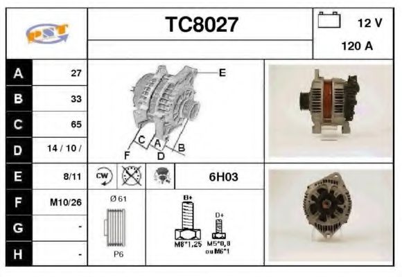SNRA TC8027 Генератор для CITROËN DISPATCH (CитроËн Диспатч) SNRA TC8027 Генератор для CITROËN DISPATCH (CитроËн Диспатч)
