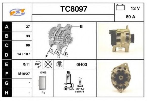 SNRA TC8097 Генератор для CITROËN DISPATCH (CитроËн Диспатч) SNRA TC8097 Генератор для CITROËN DISPATCH (CитроËн Диспатч)