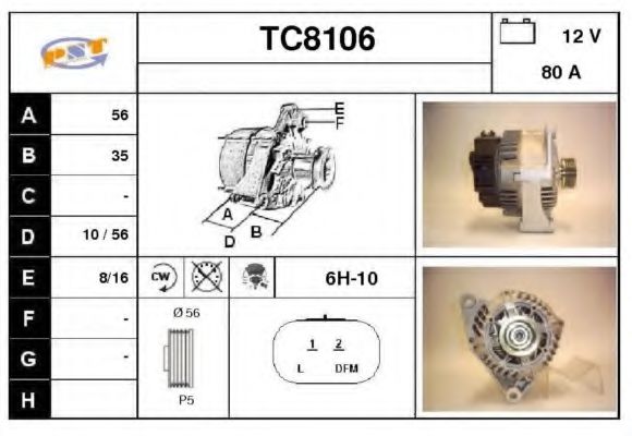 SNRA TC8106 Генератор для PEUGEOT 206 SW (Пежо 206 св) SNRA TC8106 Генератор для PEUGEOT 206 SW (Пежо 206 св)
