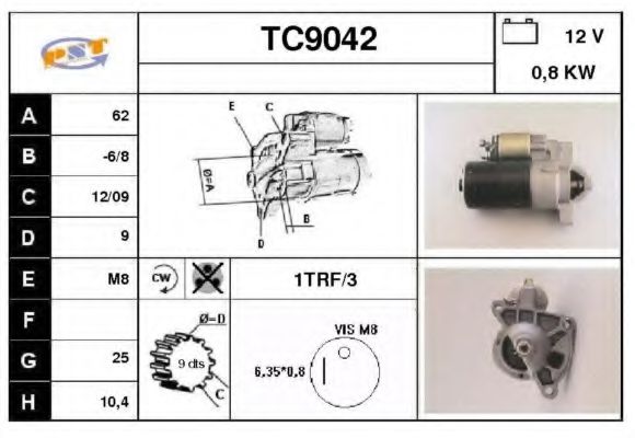 SNRA TC9042 Стартер для PEUGEOT 205 II (Пежо 205 2) SNRA TC9042 Стартер для PEUGEOT 205 II (Пежо 205 2)
