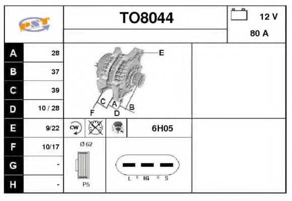 SNRA TO8044 Генератор для TOYOTA CARINA E (Тойота/тоета Карина е) SNRA TO8044 Генератор для TOYOTA CARINA E (Тойота/тоета Карина е)
