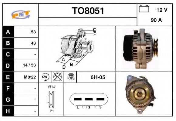 SNRA TO8051 Генератор для TOYOTA AVENSIS (Тойота/тоета Авенсис) SNRA TO8051 Генератор для TOYOTA AVENSIS (Тойота/тоета Авенсис)