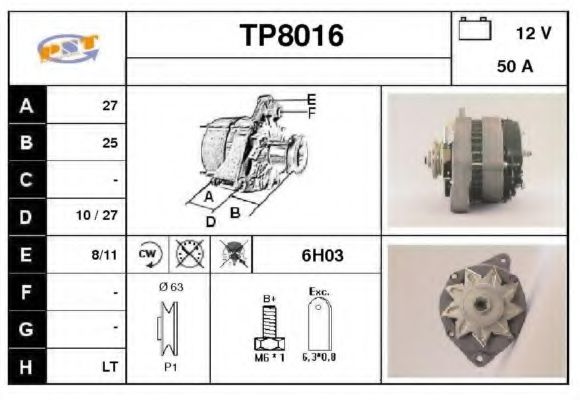 SNRA TP8016 Генератор для PEUGEOT (Пежо) SNRA TP8016 Генератор для PEUGEOT (Пежо)