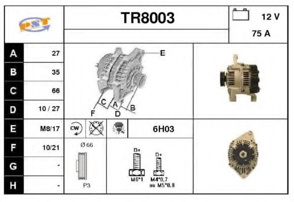 SNRA TR8003 Генератор для RENAULT MEGANE I (Рено Меган 1) SNRA TR8003 Генератор для RENAULT MEGANE I (Рено Меган 1)