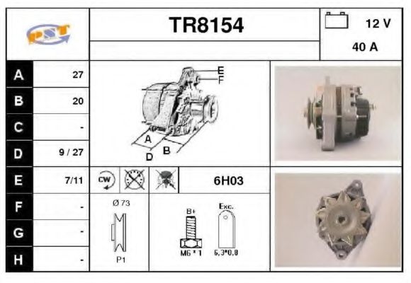SNRA TR8154 Генератор для RENAULT ESTAFETTE (Рено Эстафэттэ) SNRA TR8154 Генератор для RENAULT ESTAFETTE (Рено Эстафэттэ)