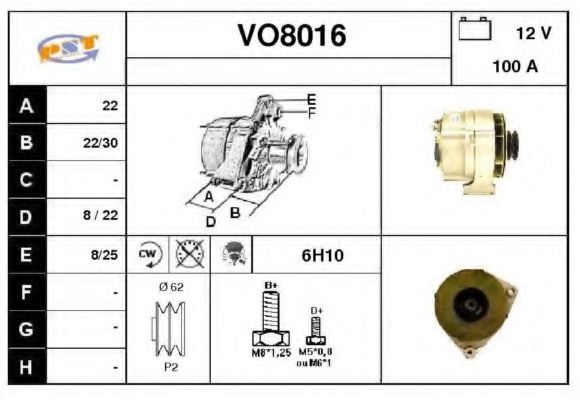 SNRA VO8016 Генератор для VOLVO (Вольво) SNRA VO8016 Генератор для VOLVO (Вольво)