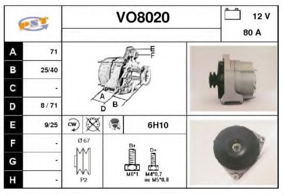 SNRA VO8020 Генератор для VOLVO (Вольво) SNRA VO8020 Генератор для VOLVO (Вольво)