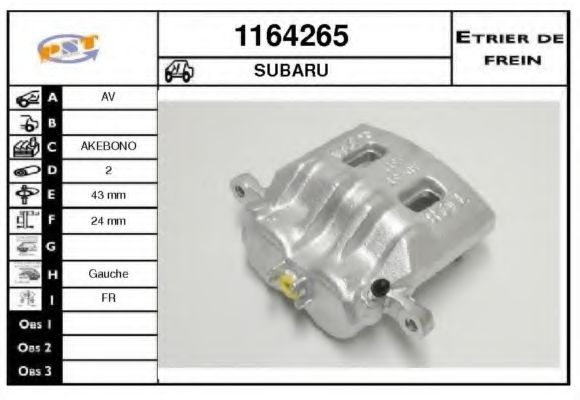 SNRA 1164265 Тормозной суппорт для SUBARU OUTBACK (Субару Аутбэк) SNRA 1164265 Тормозной суппорт для SUBARU OUTBACK (Субару Аутбэк)