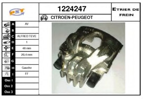 SNRA 1224247 Тормозной суппорт для PEUGEOT 205 I (Пежо 205 и) SNRA 1224247 Тормозной суппорт для PEUGEOT 205 I (Пежо 205 и)
